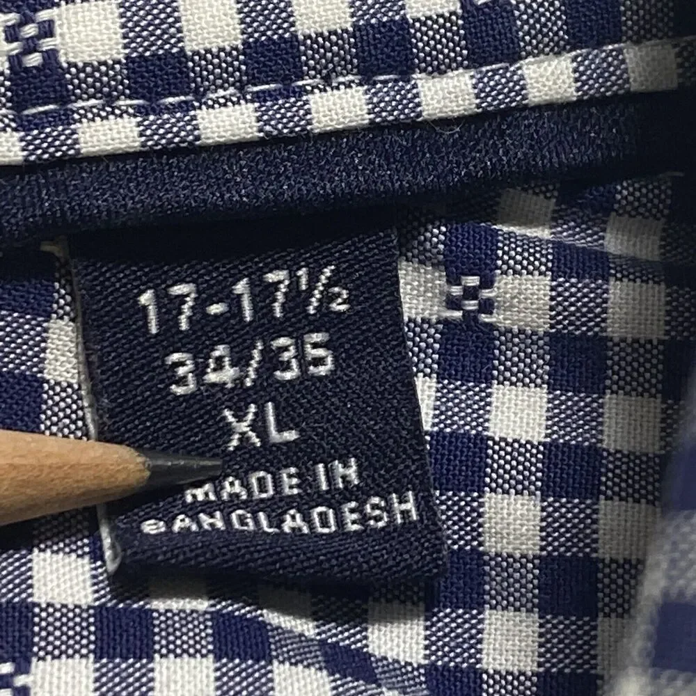 Tommy Hilfiger Dress Shirt Men's 17 34/35 Gingham Stretch Reg Fit Wrinkle Resist